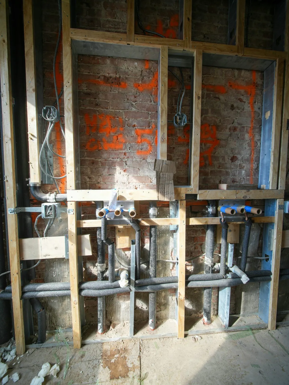 Plumbing rough-in in an open wall