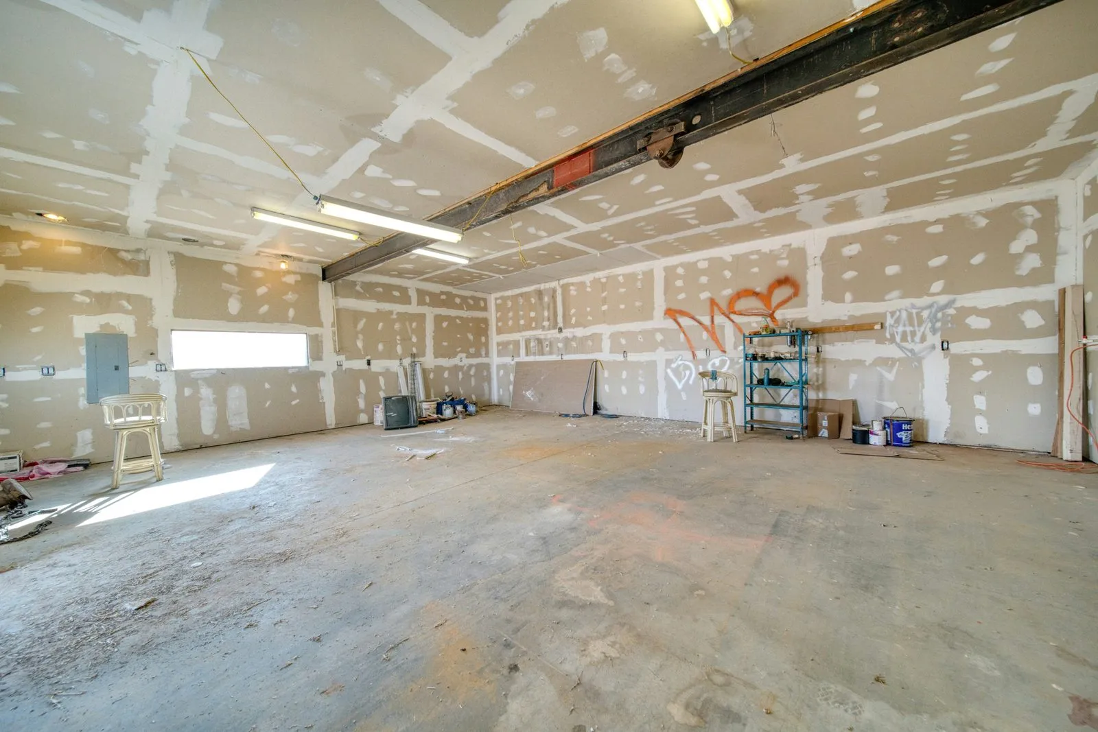 Drywall on the north wall
