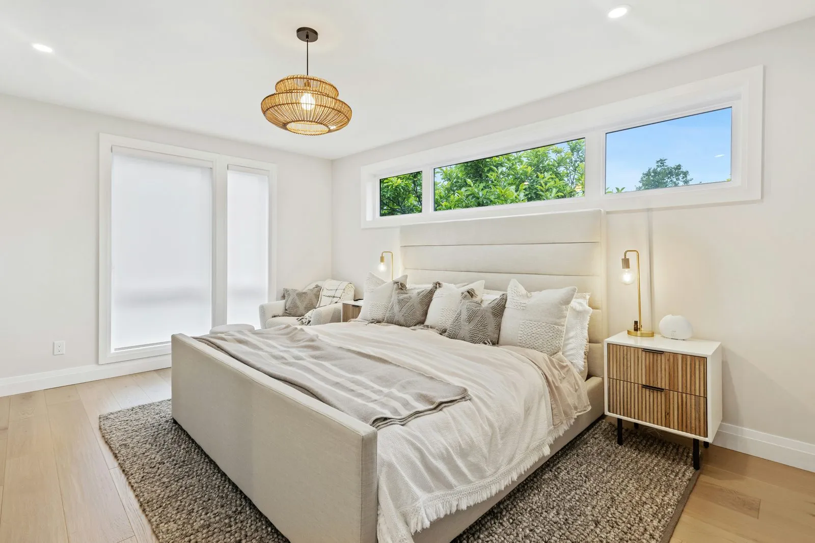 Bright bedroom with clerestory windows